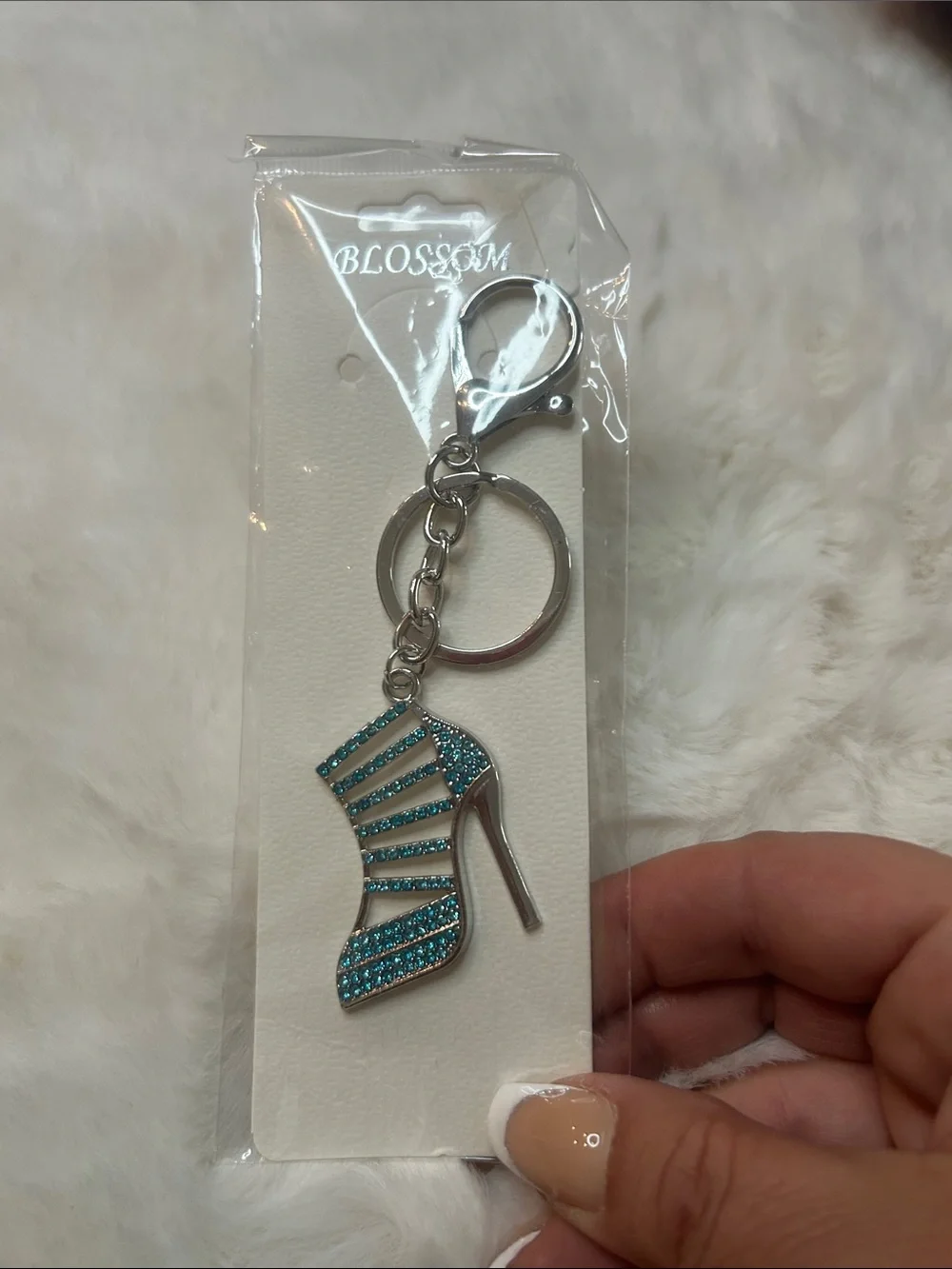 Teal Crystal High Heel Keychain bag charm